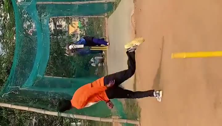A bowler in the delivery stride in the nets